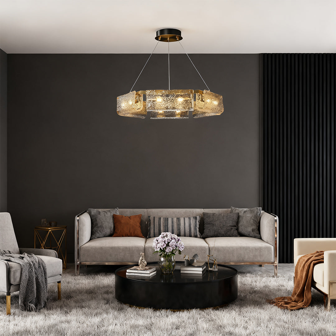 Rectangular Glass Chandelier - Luxury Brass Ceiling Light, Italian Design, Elegant Modern Lighting
