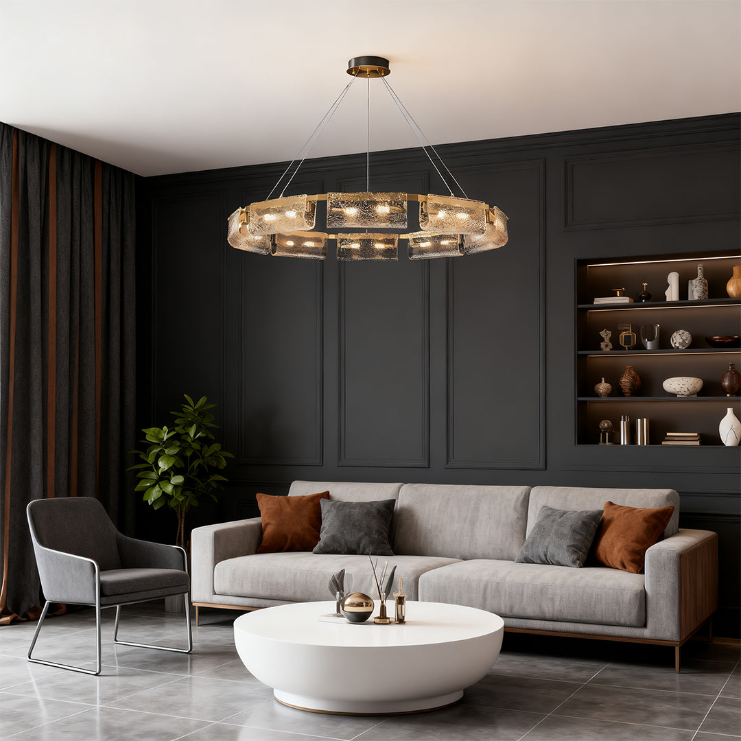 Rectangular Glass Chandelier - Luxury Brass Ceiling Light, Italian Design, Elegant Modern Lighting