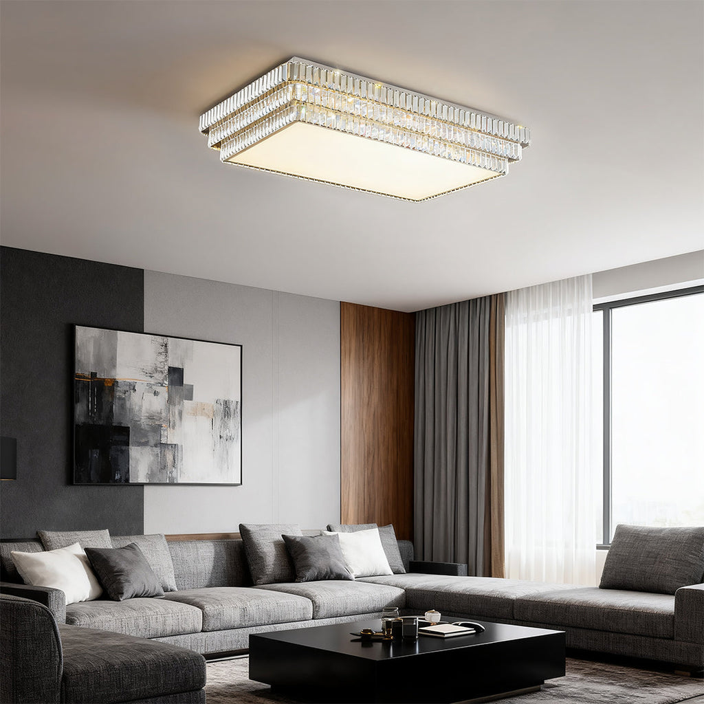 Luxury LED Flush Mount Crystal Lamp - Eye-Protecting Lighting for Home Decor