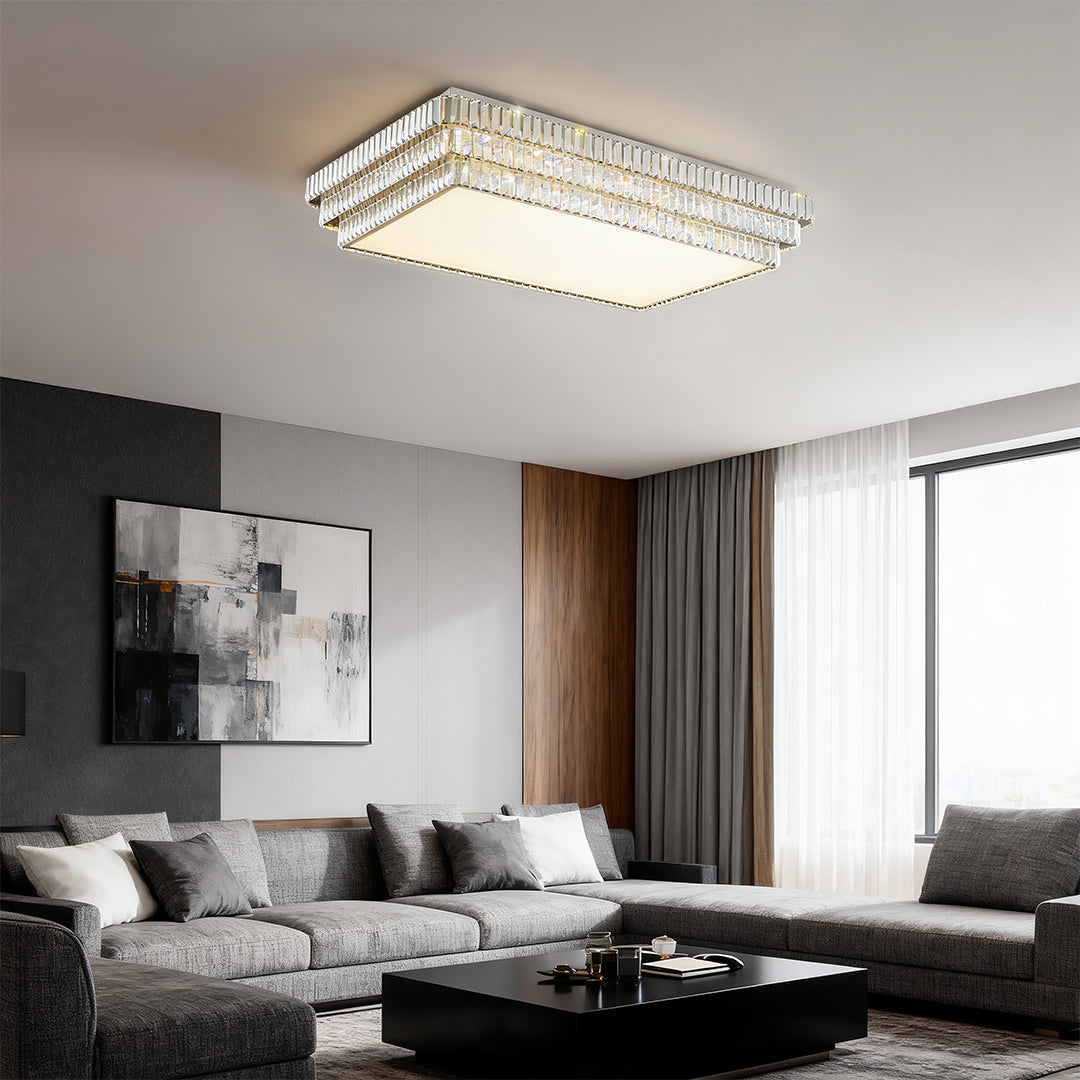 Luxury LED Flush Mount Crystal Lamp - Eye-Protecting Lighting for Home Decor