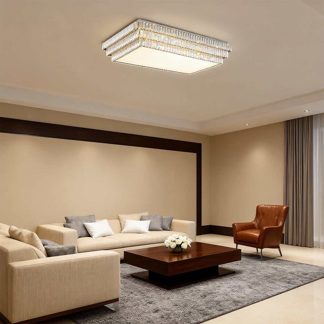Luxury LED Flush Mount Crystal Lamp - Eye-Protecting Lighting for Home Decor