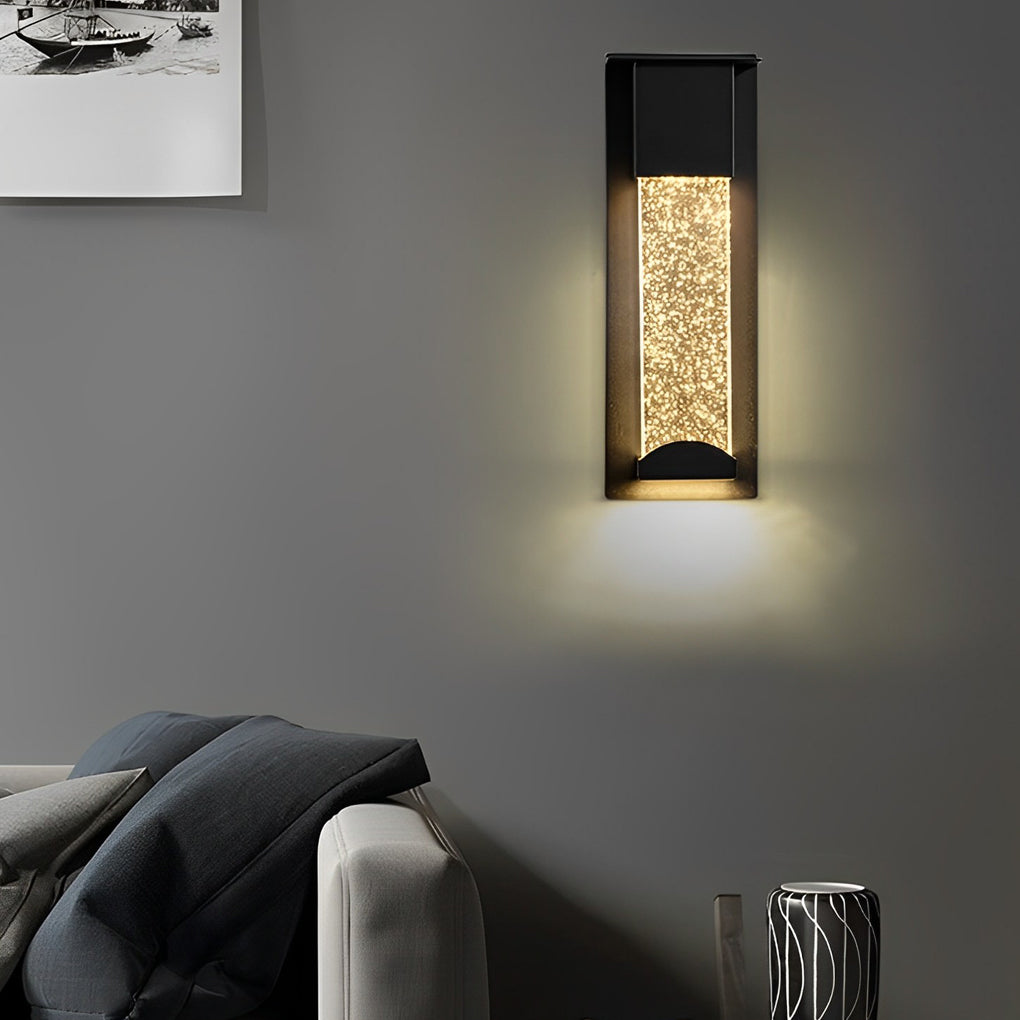 Minimalist Rectangular LED Wall Light - Bubble Glass Outdoor Fixture