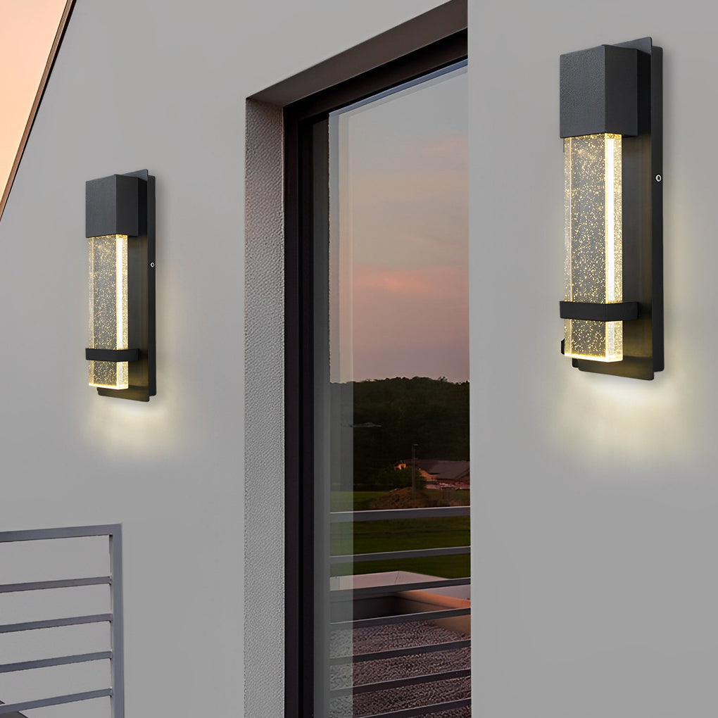 Minimalist Rectangular LED Wall Light - Bubble Glass Outdoor Fixture