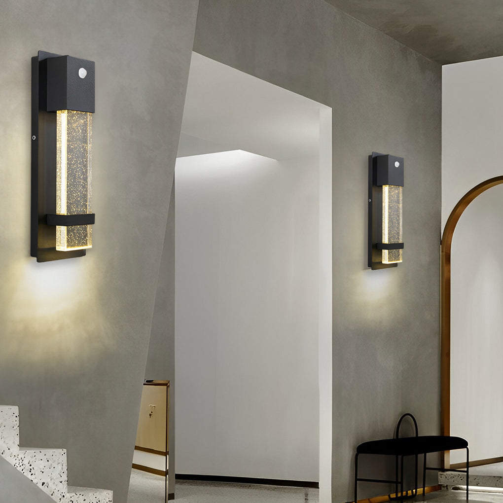 Minimalist Rectangular LED Wall Light - Bubble Glass Outdoor Fixture