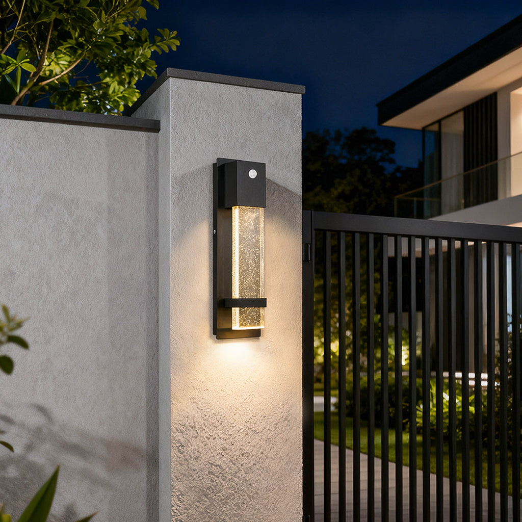 Minimalist Rectangular LED Wall Light - Bubble Glass Outdoor Fixture