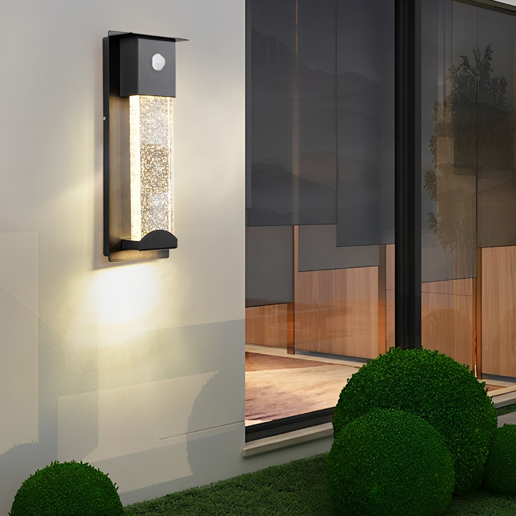 Minimalist Rectangular LED Wall Light - Bubble Glass Outdoor Fixture