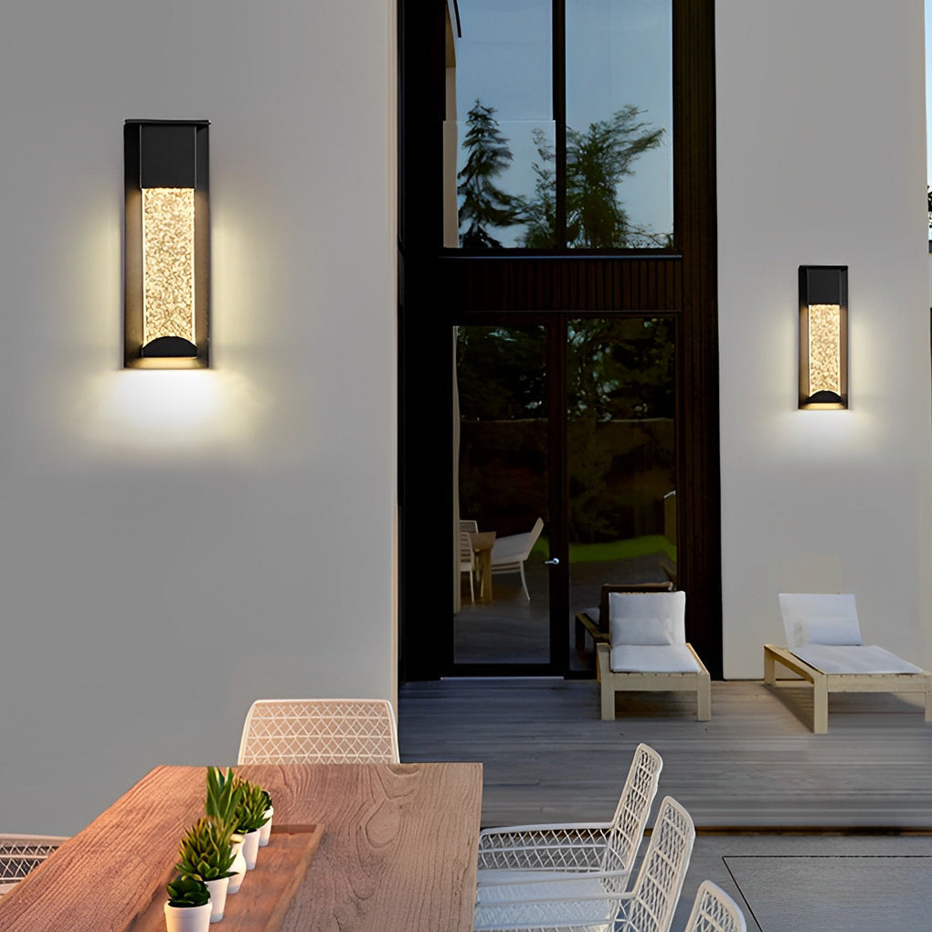 Minimalist Rectangular LED Wall Light - Bubble Glass Outdoor Fixture