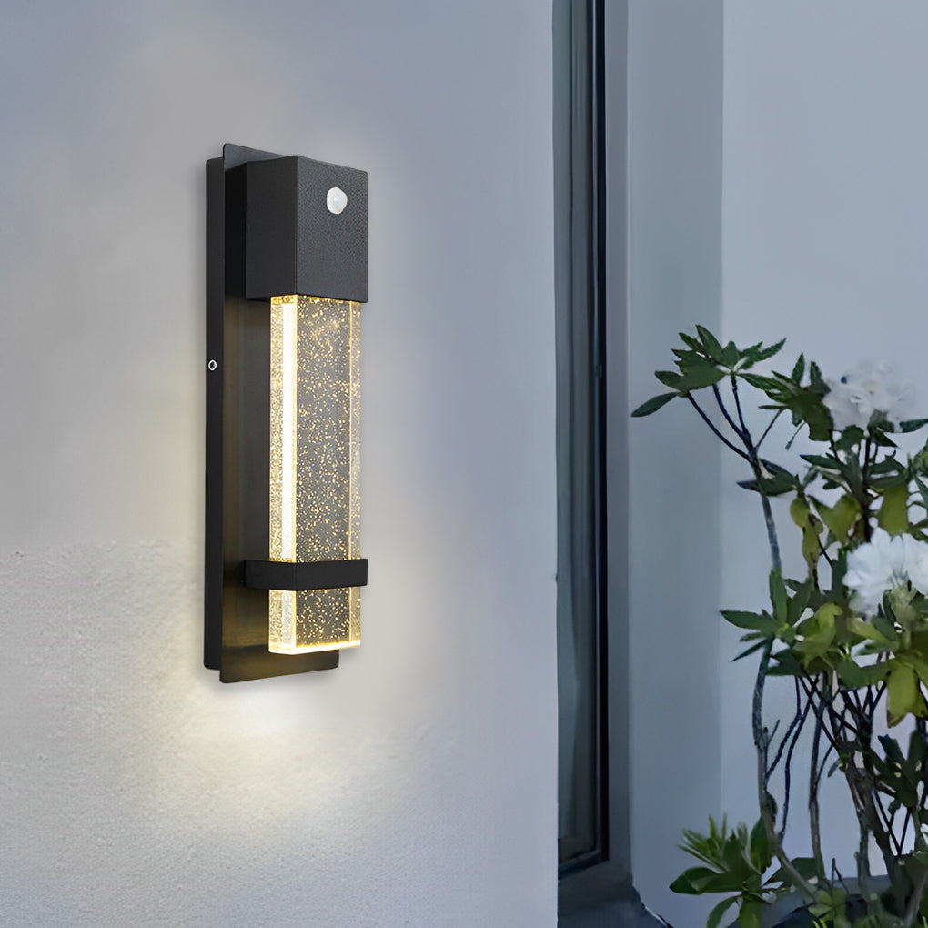 Minimalist Rectangular LED Wall Light - Bubble Glass Outdoor Fixture
