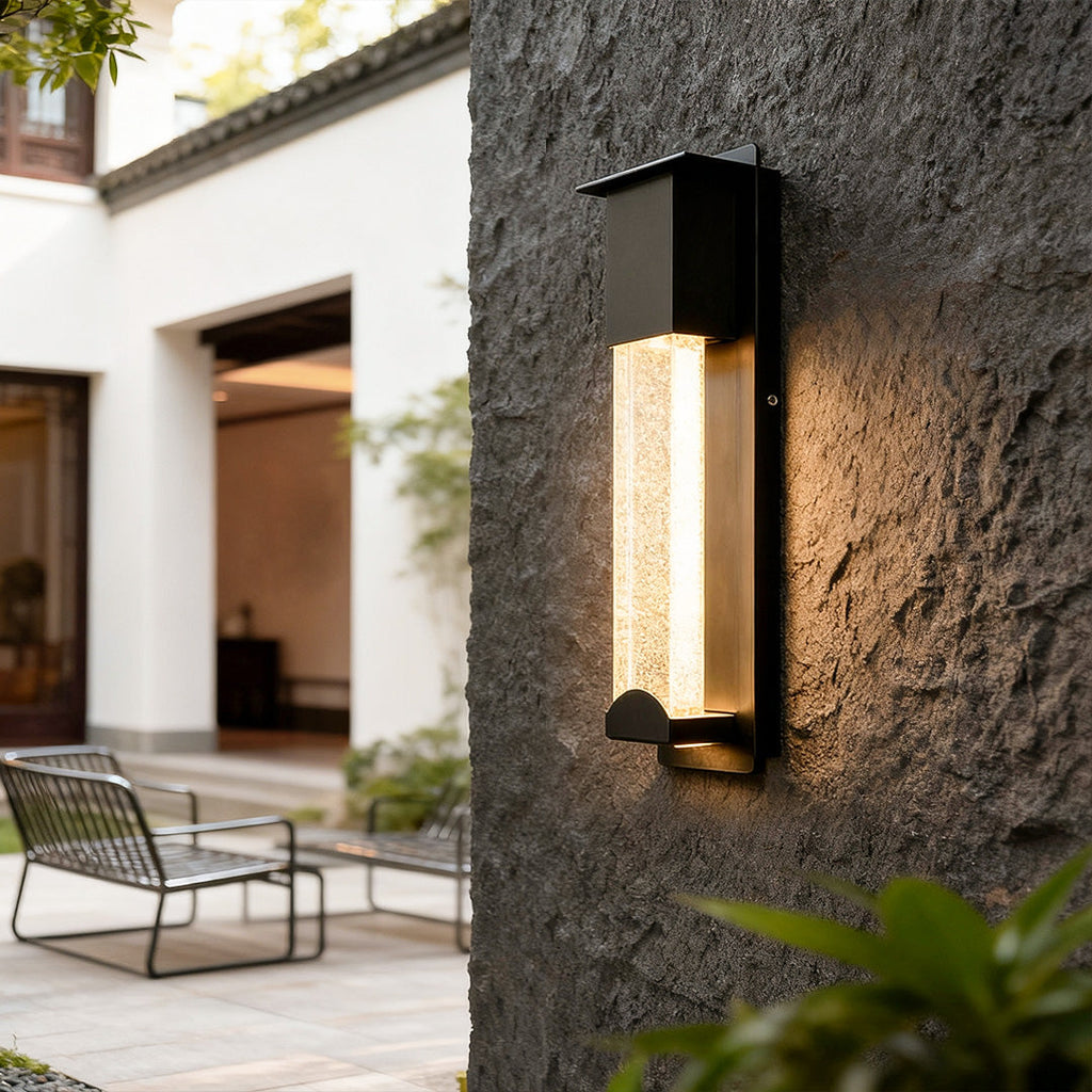Minimalist Rectangular LED Wall Light - Bubble Glass Outdoor Fixture
