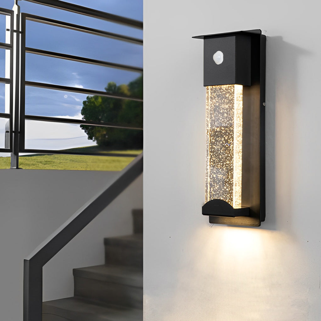 Minimalist Rectangular LED Wall Light - Bubble Glass Outdoor Fixture