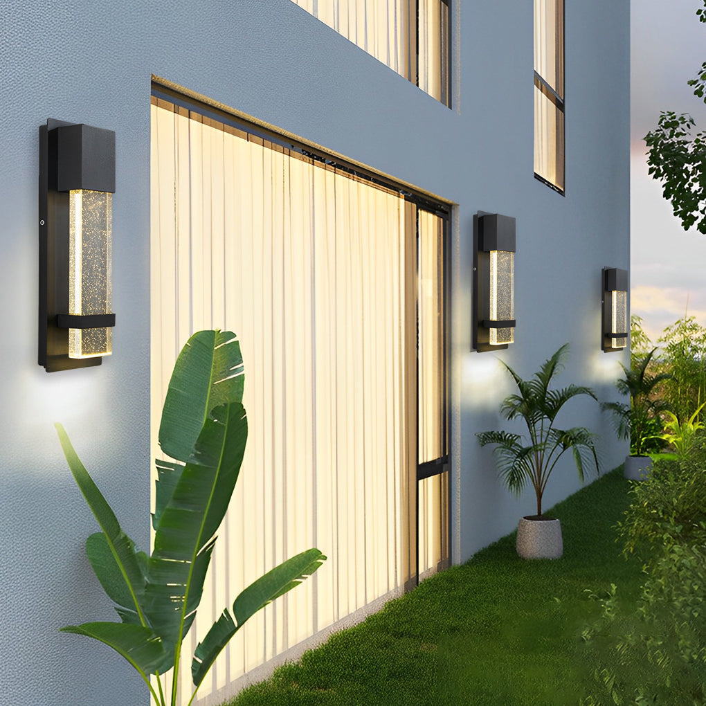 Minimalist Rectangular LED Wall Light - Bubble Glass Outdoor Fixture