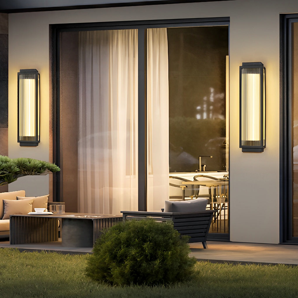 Reeded Glass LED Rectangular Outdoor Wall Light