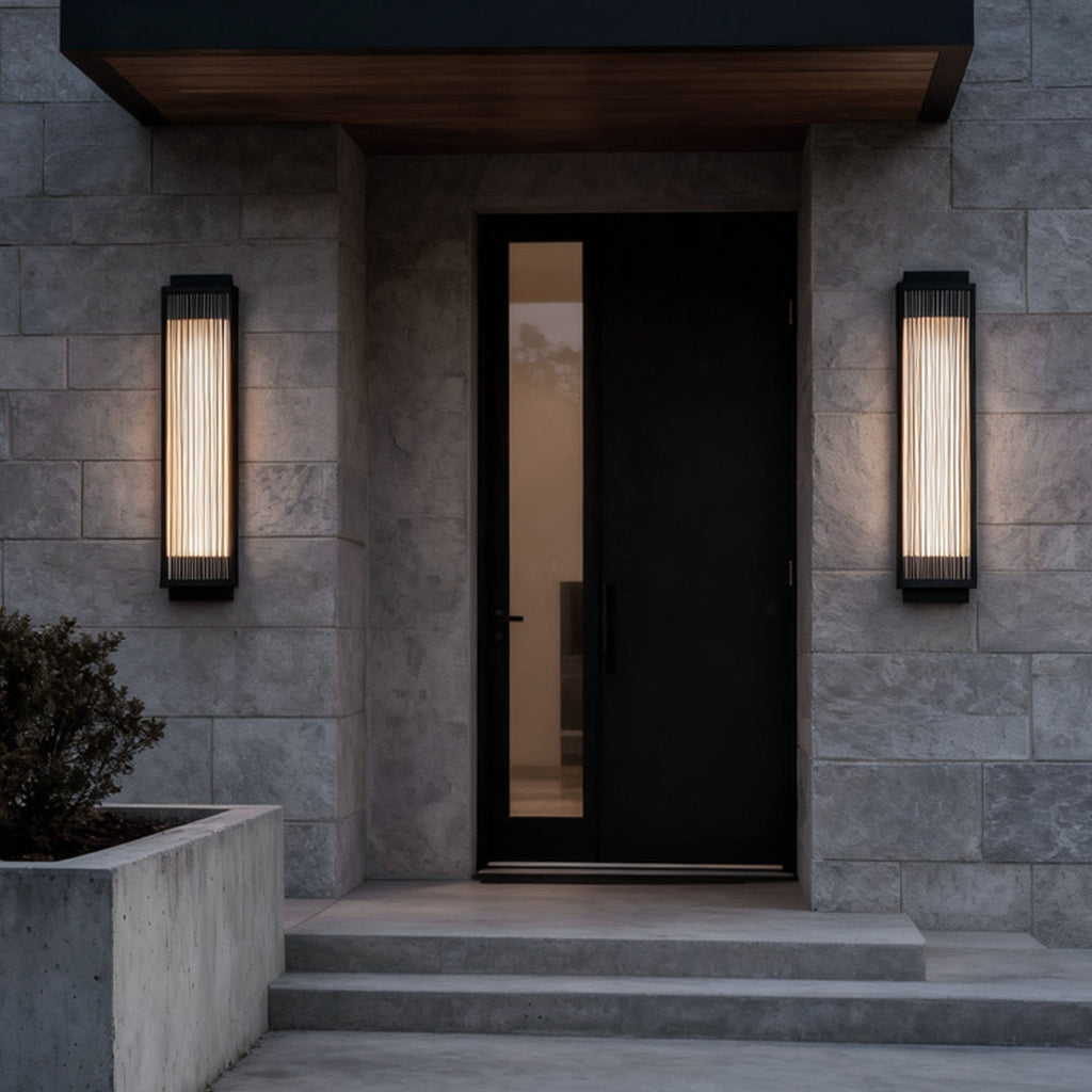 Reeded Glass LED Outdoor Wall Light - Modern Rectangular Design