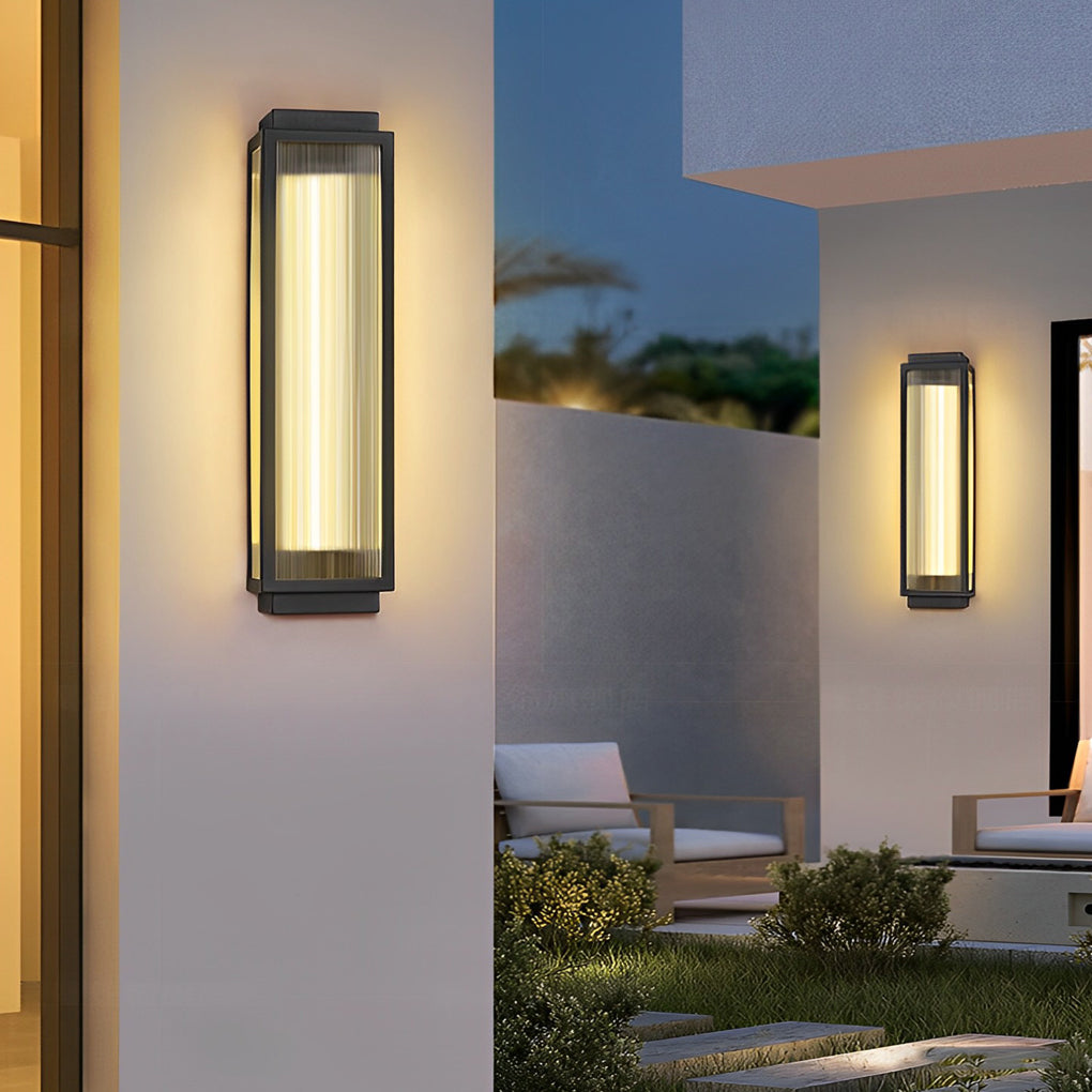 Reeded Glass LED Outdoor Wall Light - Modern Rectangular Design