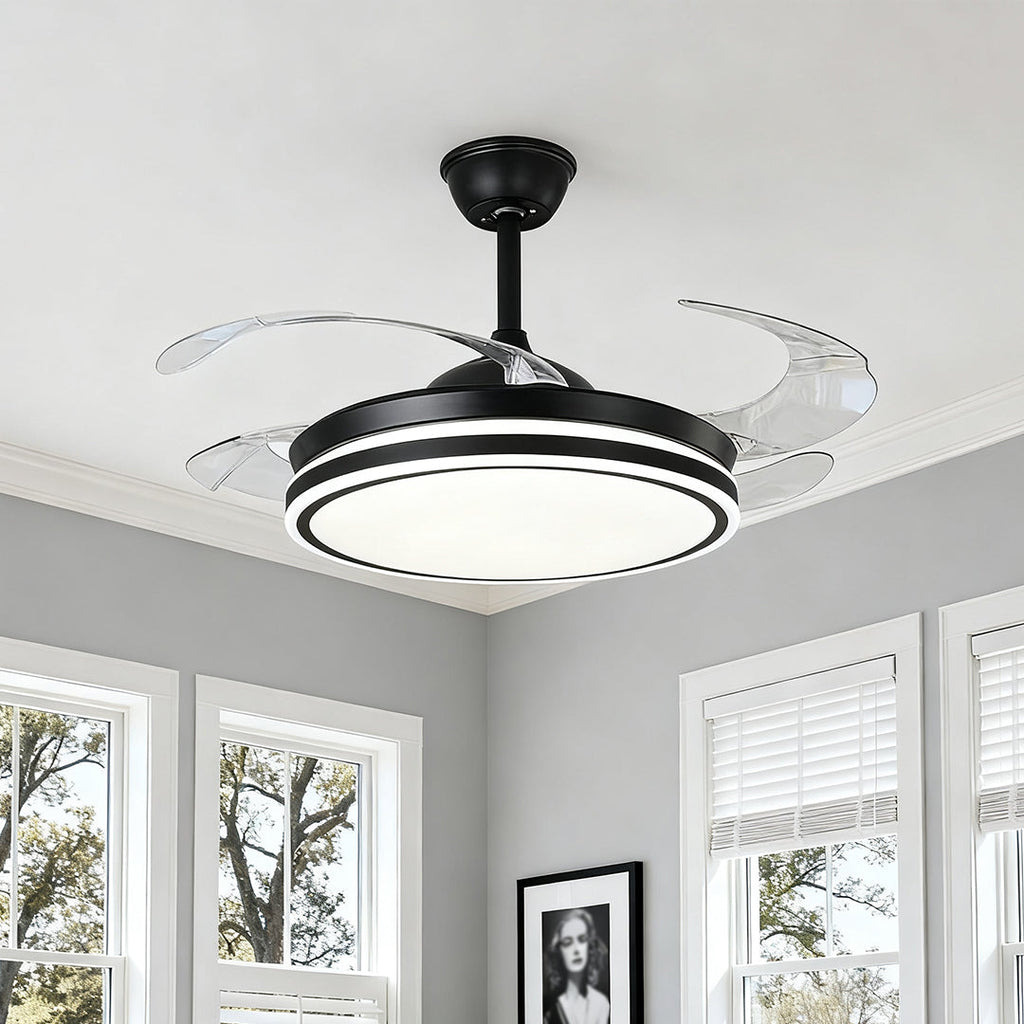 Black Ceiling Fan with Lights Remote Control All-Copper Stylish Lamp