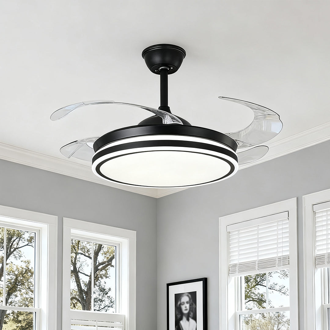 Black Ceiling Fan with Lights Remote Control All-Copper Stylish Lamp