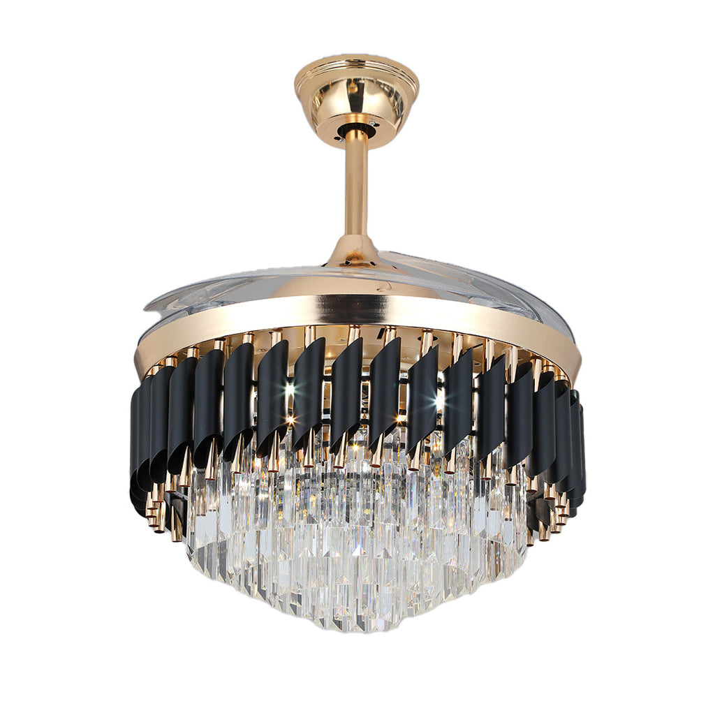 Black Ceiling Fan with Light - Luxury Transparent PC Blade Iron Design