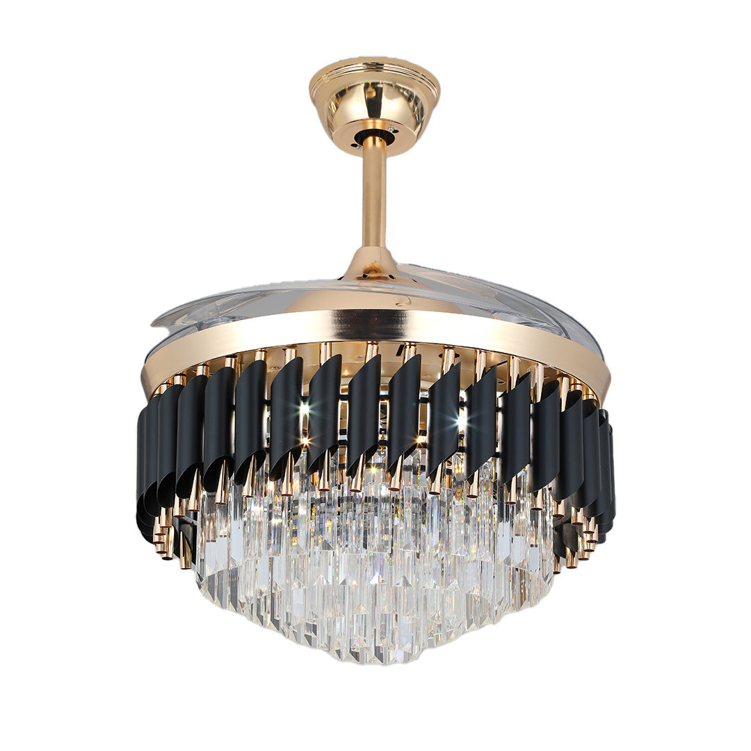 Black Ceiling Fan with Light - Luxury Transparent PC Blade Iron Design