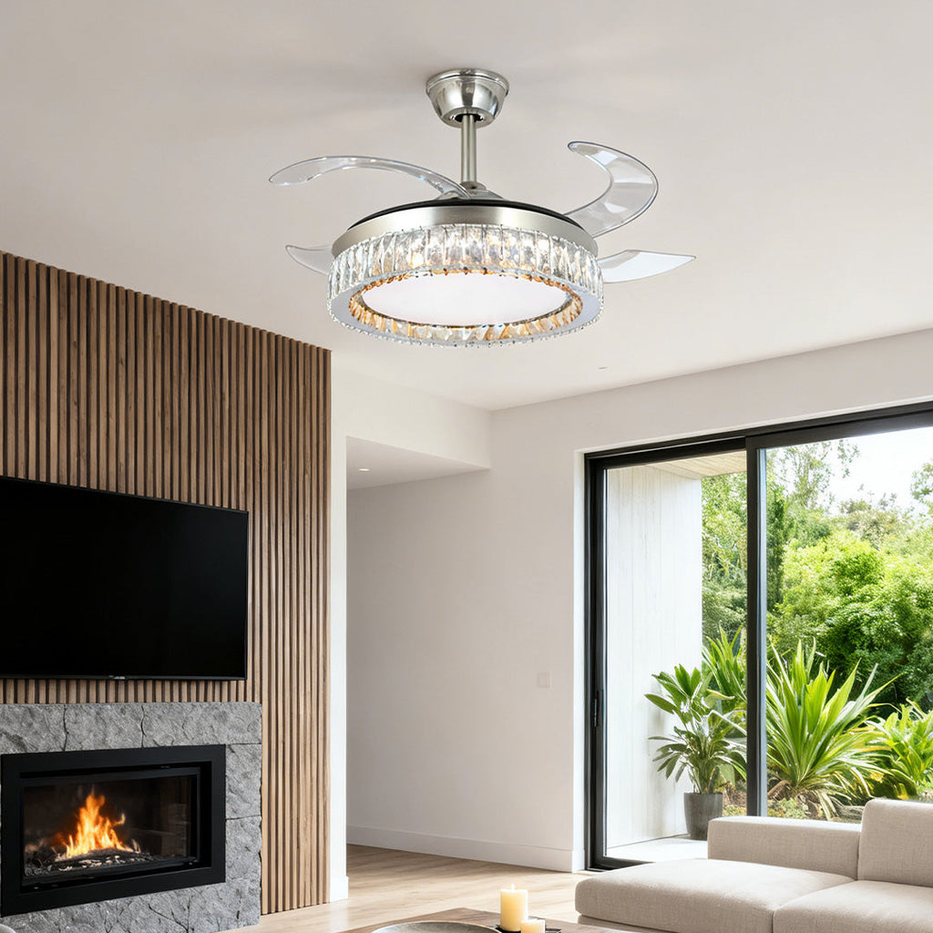 Luxury Nickel Crystal Ceiling Fan with Light - Remote Controlled Elegance
