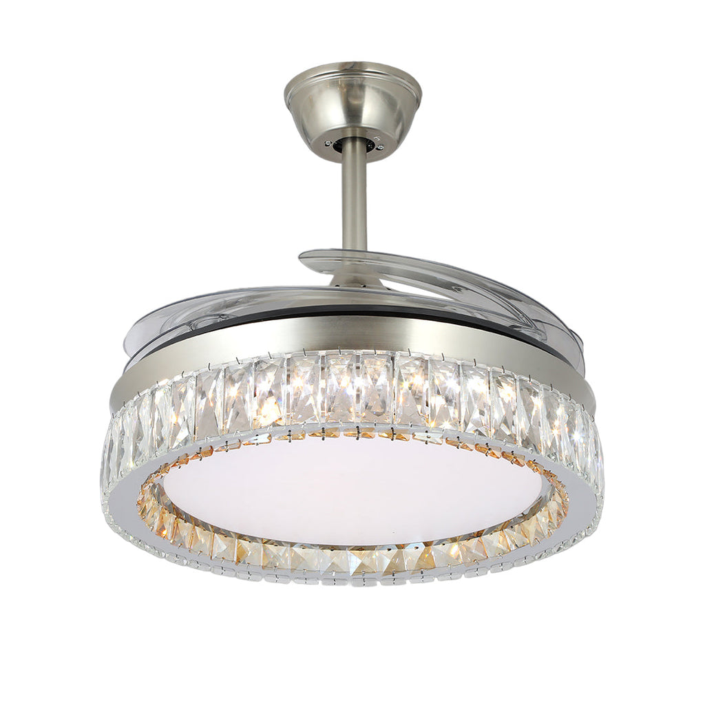Luxury Nickel Crystal Ceiling Fan Light Remote Control