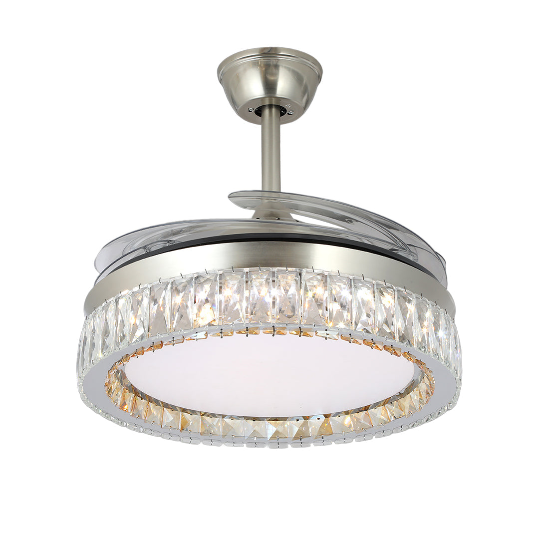 Luxury Nickel Crystal Ceiling Fan Light Remote Control