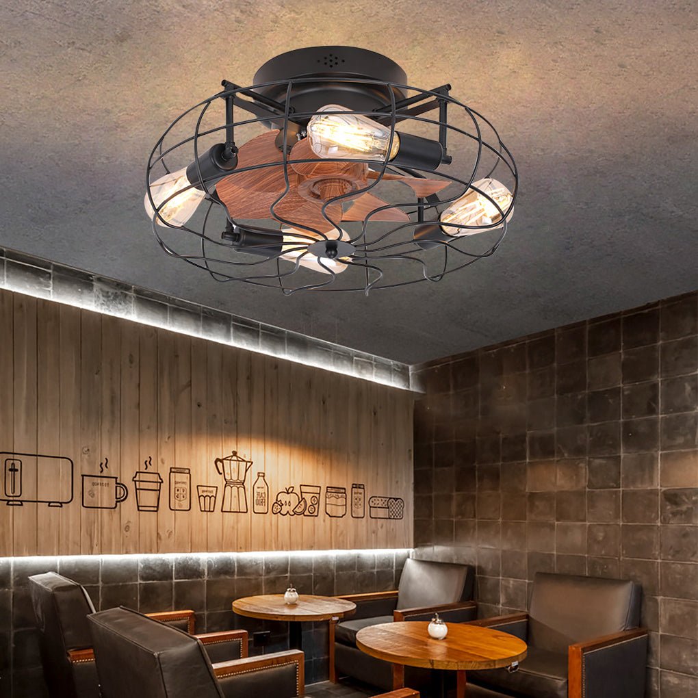 Retro Industrial Ceiling Fan Lamp - Remote Control, Three Speed Regulation