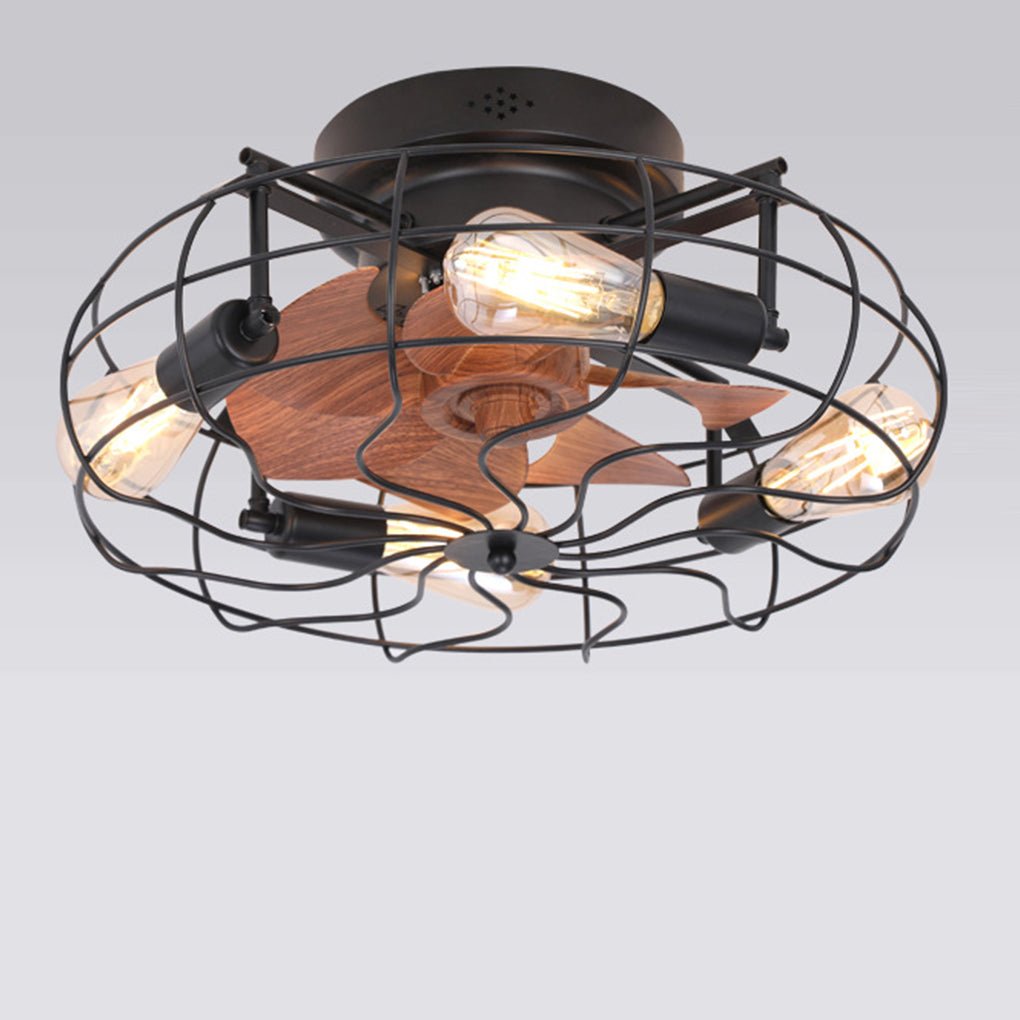 Retro Industrial Ceiling Fan Lamp - Remote Control, Three Speed Regulation