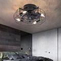 Retro Cage Industrial Ceiling Fan Lamp with Remote Control and Three Speed Regulation