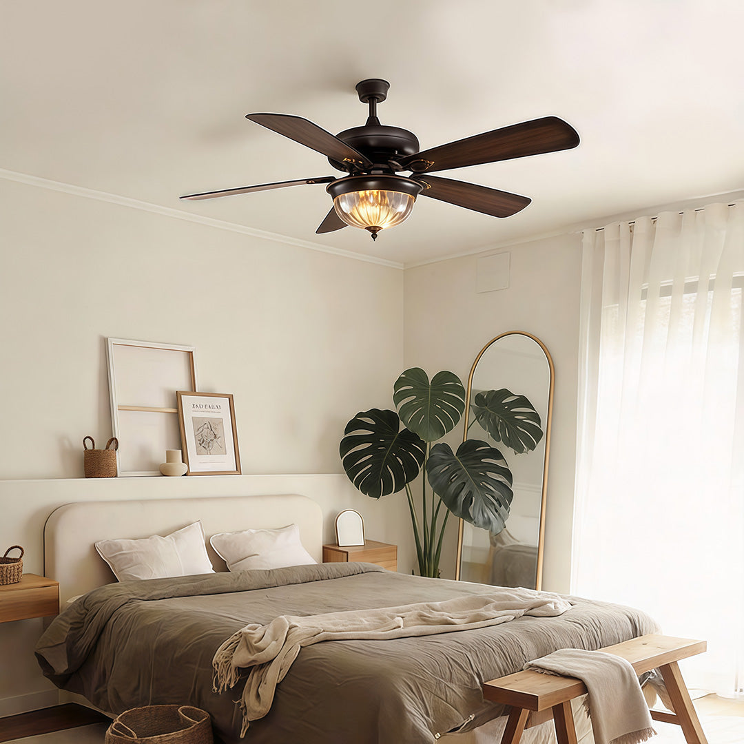 Retro Ceiling Fan Light Country Style Metal Brown Blades