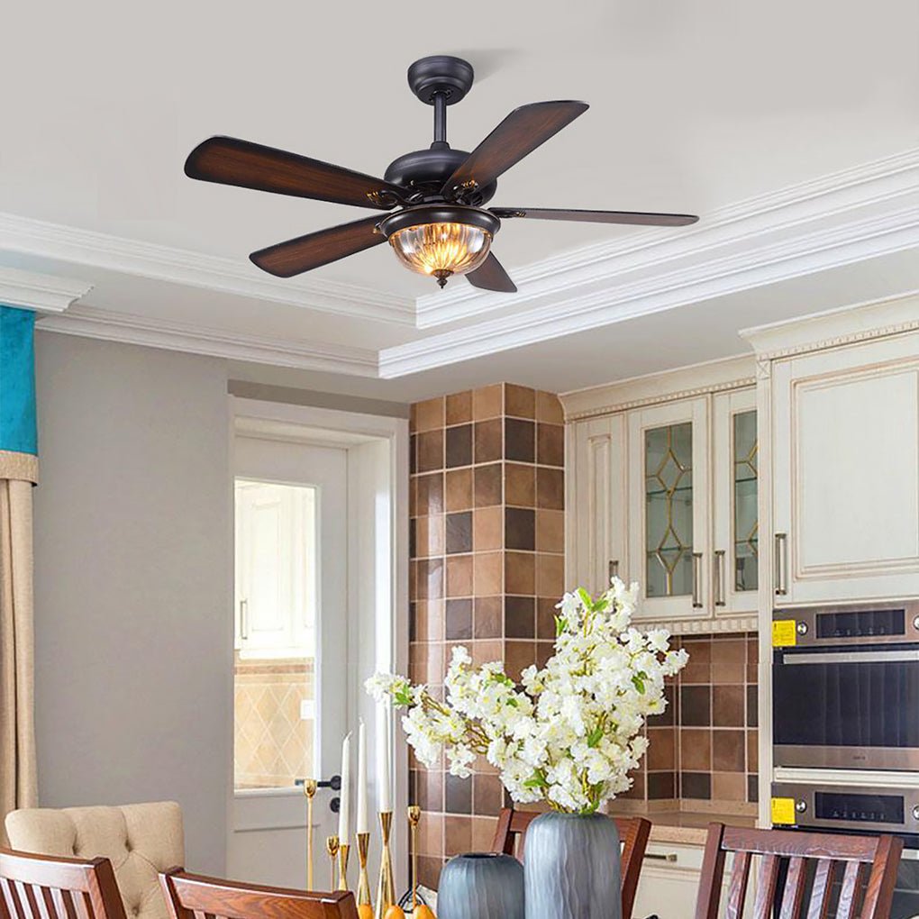 Retro Ceiling Fan Light Country Style Metal Brown Blades