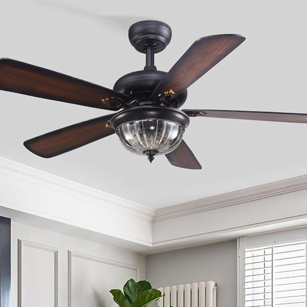 Retro Ceiling Fan Light Country Style Metal Brown Blades