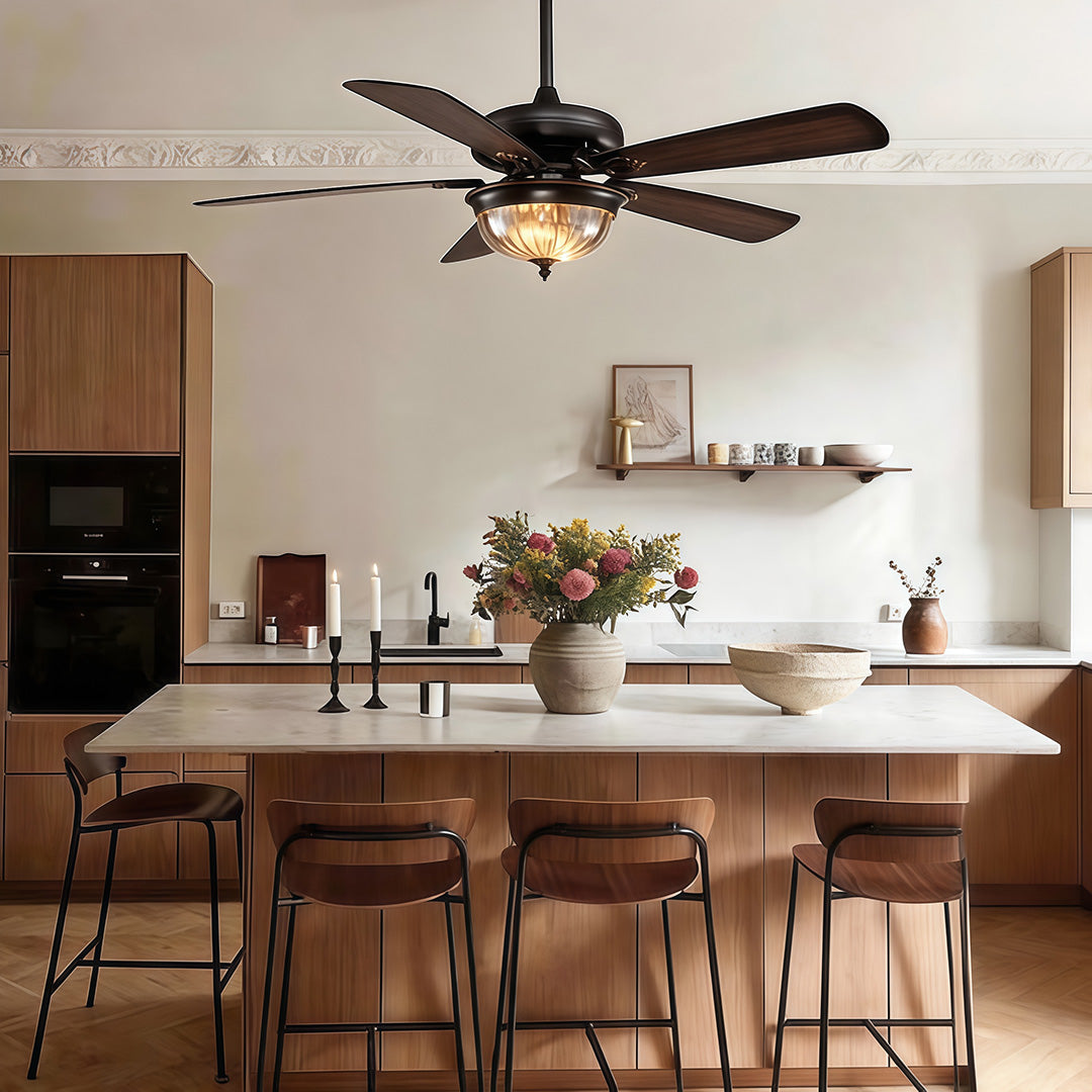 Retro Ceiling Fan Light Country Style Metal Brown Blades