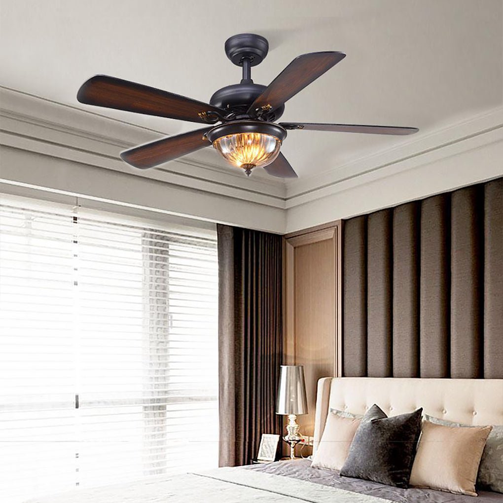 Retro Ceiling Fan Light Country Style Metal Brown Blades