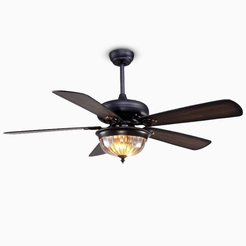 Retro Ceiling Fan Light Country Style Metal Brown Blades