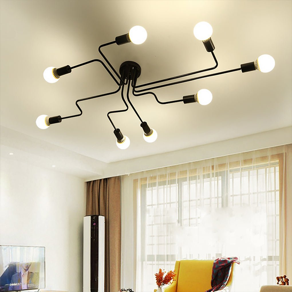 Retro Industrial LED Ceiling Lamp with 8 Light Heads - Three-Color Adjustable Lighting