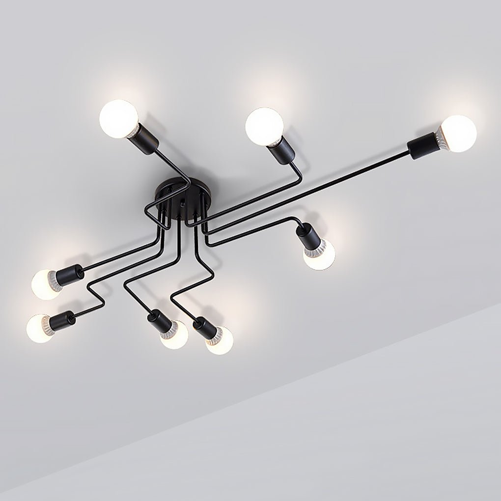 Retro Industrial LED Ceiling Lamp with 8 Light Heads - Three-Color Adjustable Lighting