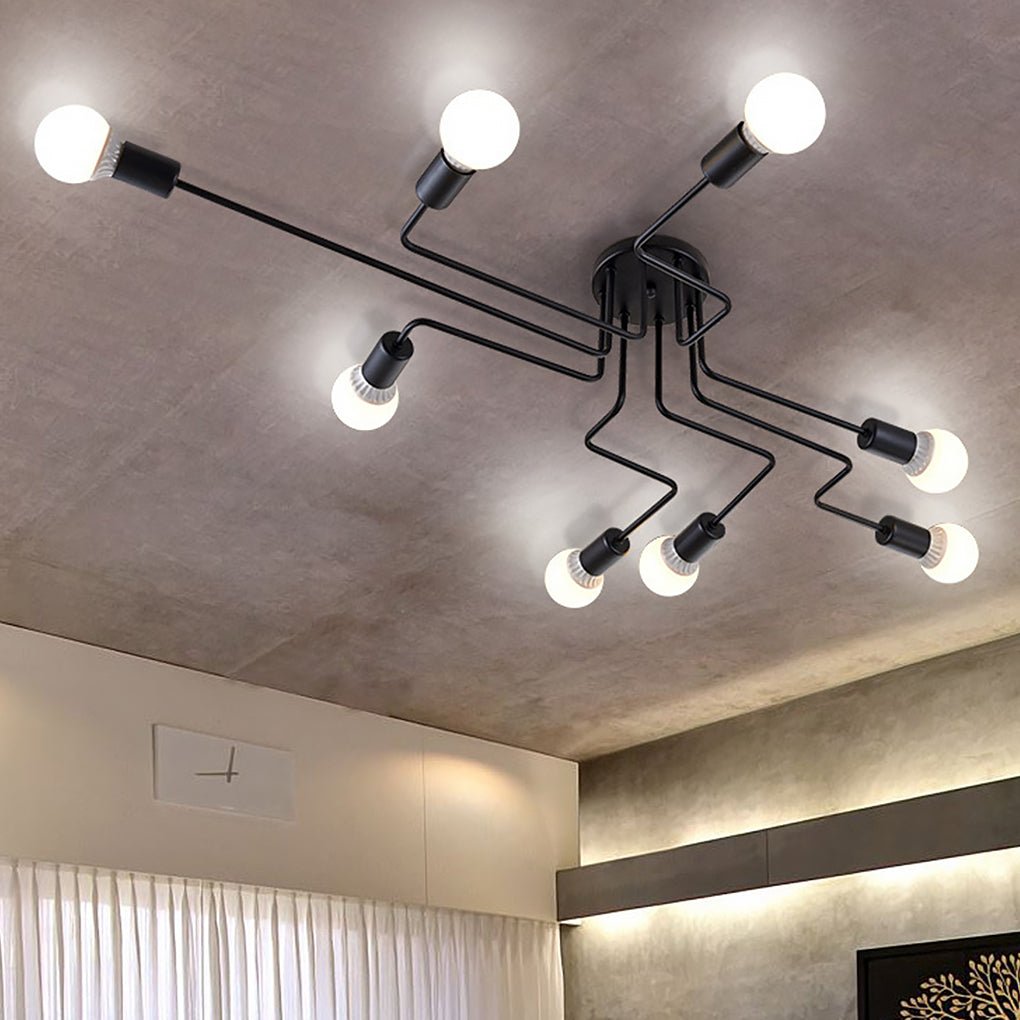 Retro Industrial LED Ceiling Lamp with 8 Light Heads - Three-Color Adjustable Lighting