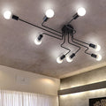 Retro Industrial LED Ceiling Lamp with 8 Light Heads - Three-Color Adjustable Lighting