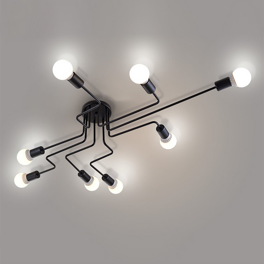 Retro Industrial LED Ceiling Lamp with 8 Light Heads - Three-Color Adjustable Lighting
