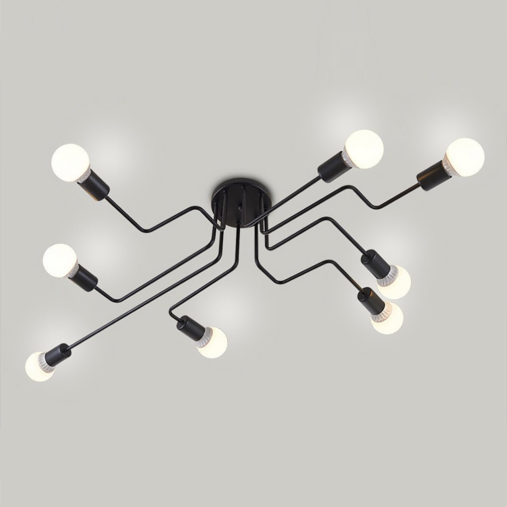 Retro Industrial LED Ceiling Lamp with 8 Light Heads - Three-Color Adjustable Lighting