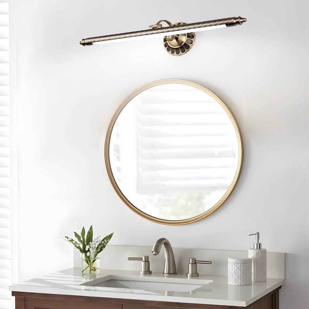 Retro Cylinder LED Bathroom Vanity Light with Flower Accents, Bronze Finish, Stylish Bathroom Lighting, Modern Wall Light Fixture, Energy-Efficient LED, Vintage Design, Home Decor Lighting, Floral Accent Bathroom Light, Elegant Vanity Light for Modern Bat
