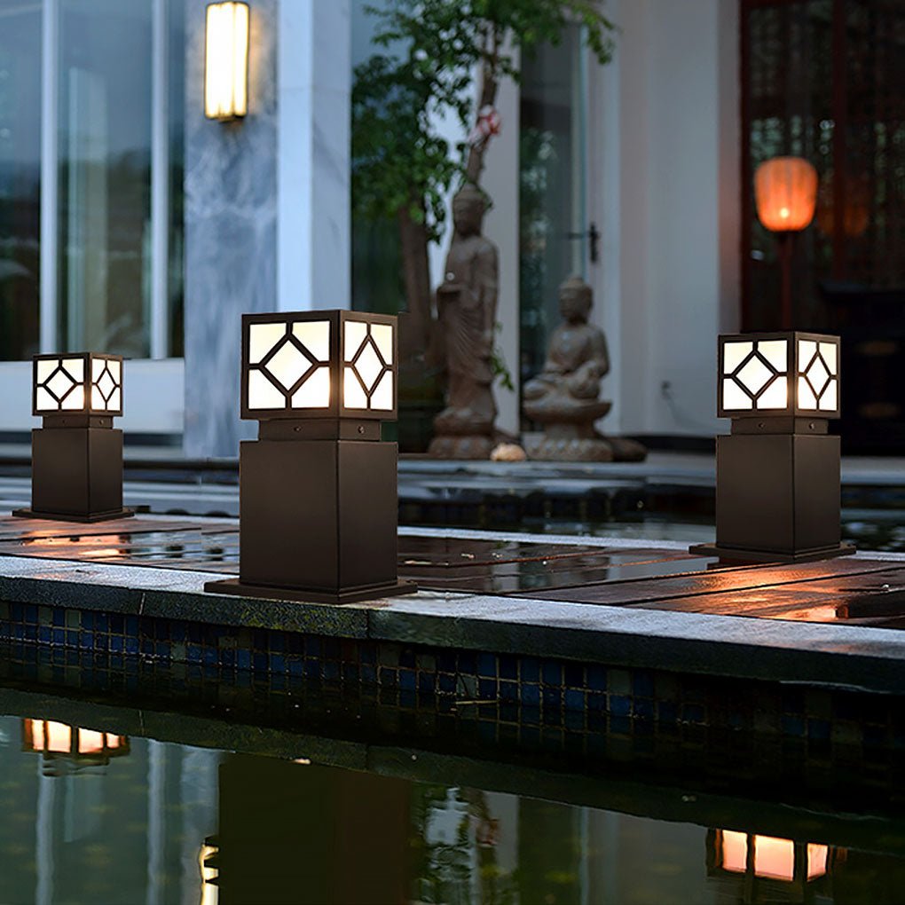 Elegant Solar-Powered Square Bollard Light for Retro European Garden Illumination