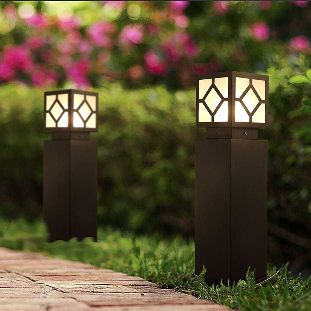 Elegant Solar-Powered Square Bollard Light for Retro European Garden Illumination
