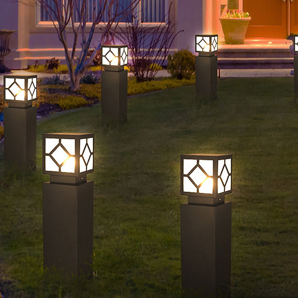 Elegant Solar-Powered Square Bollard Light for Retro European Garden Illumination