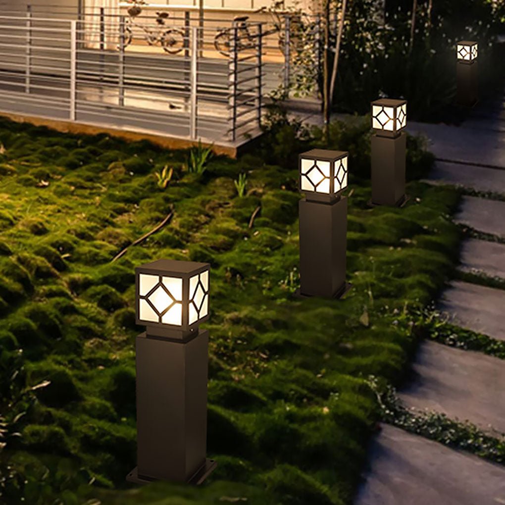 Elegant Solar-Powered Square Bollard Light for Retro European Garden Illumination