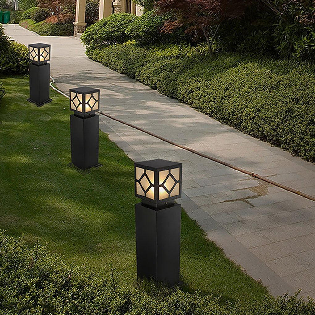Elegant Solar-Powered Square Bollard Light for Retro European Garden Illumination