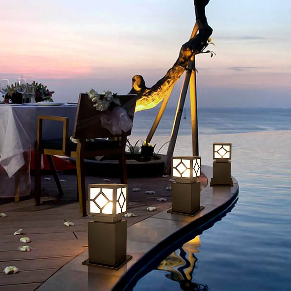 Elegant Solar-Powered Square Bollard Light for Retro European Garden Illumination