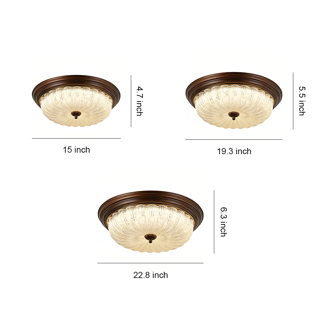Retro Flush Mount Ceiling Light - Pumpkin Walnut Wood Dome Light