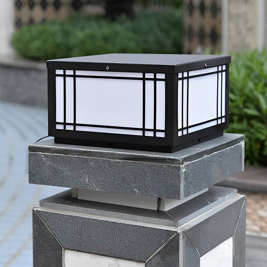 Square Vintage LED Pillar Light Waterproof Grille Outdoor Lighting