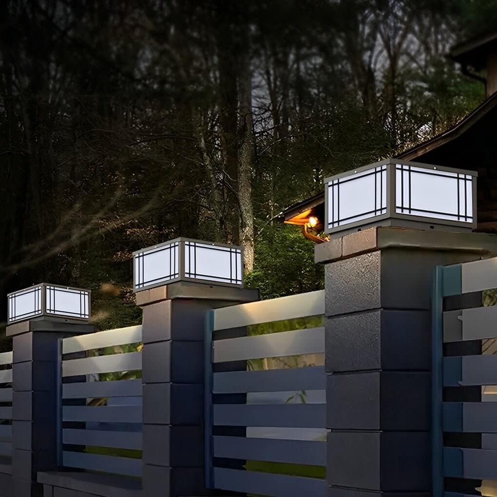 Square Vintage LED Pillar Light Waterproof Grille Outdoor Lighting